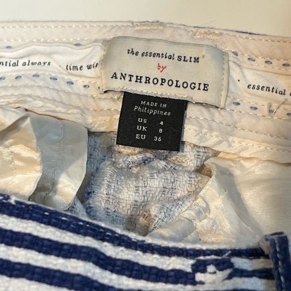 Anthropologie The Essential Slim Pants Blue Stripe Floral High-Waist Trousers W4 - Picture 4 of 7